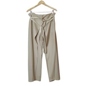 Philosophy di Alberta Ferretti Italian Tie Front Wide Leg Tan Trouser Pants 10